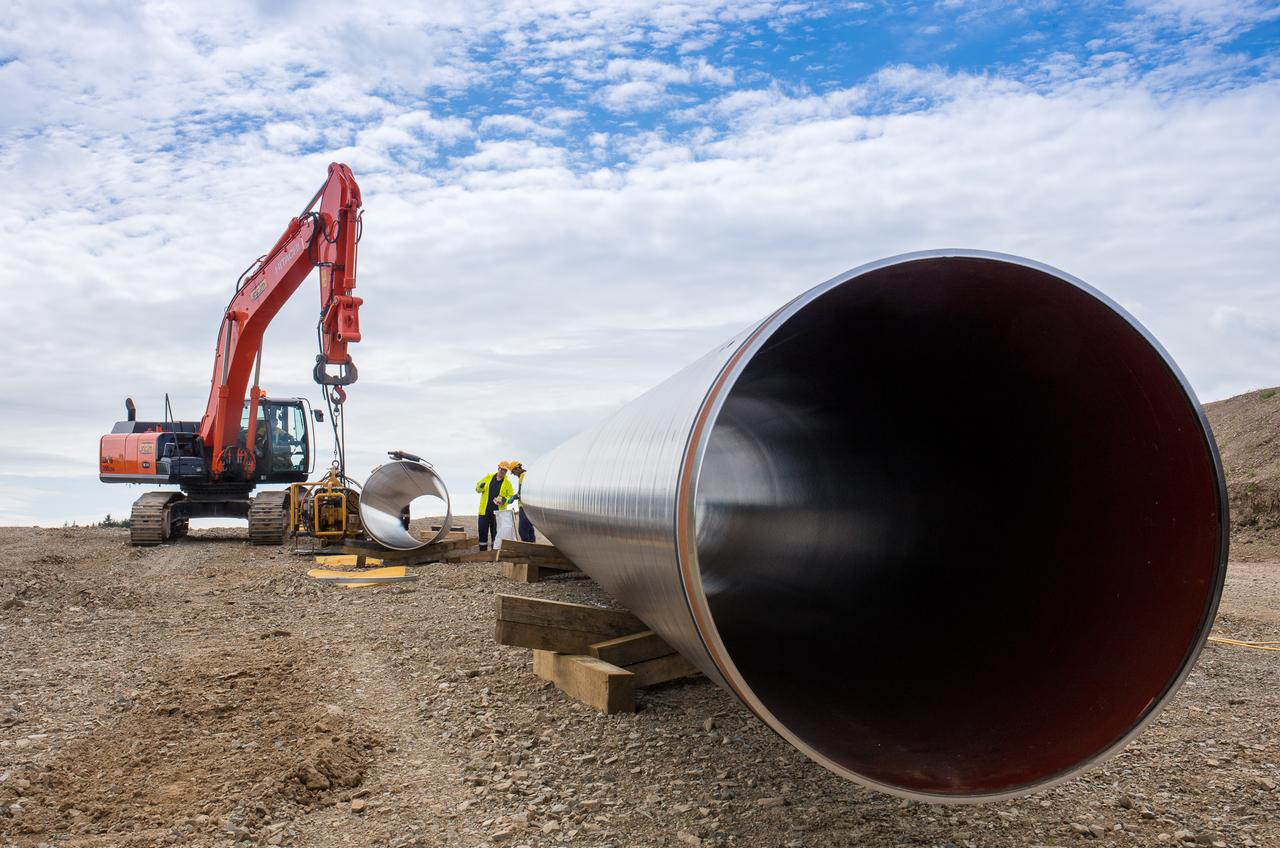 A large metal pipe on a construction site