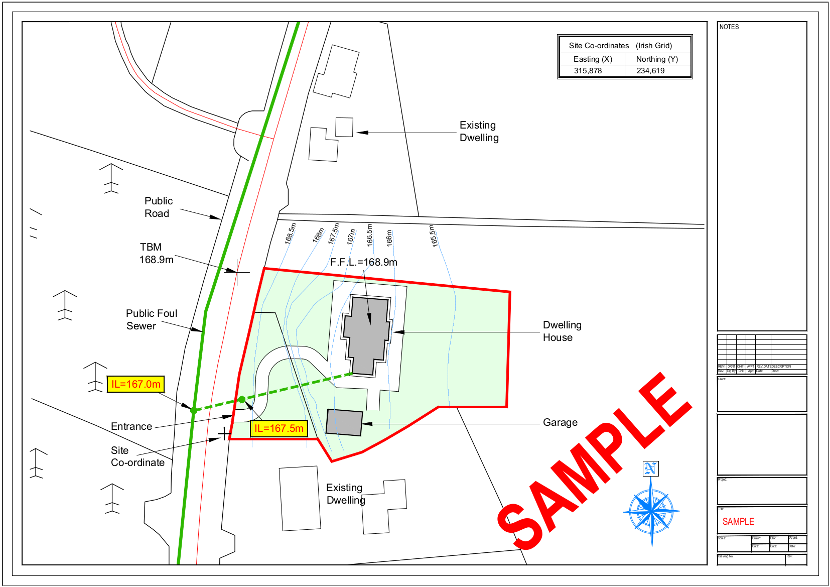 Sample site layout map (scale 1:500)